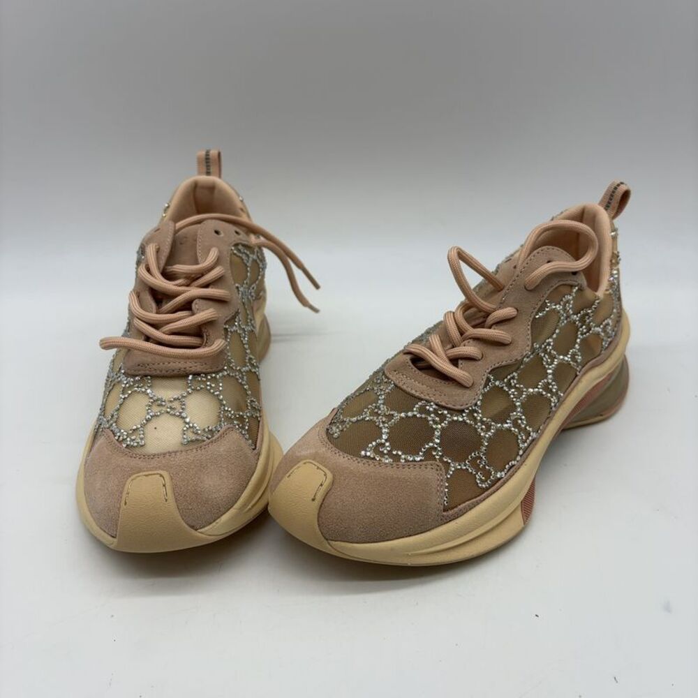 Gucci Blush Pink Crystal-Embellished Leather & Mesh Sneaker